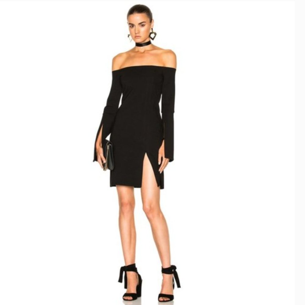 Alexis Sterre Black Off Shoulder Mini Dress Small Bell Sleeve Holiday Party - Picture 1 of 9